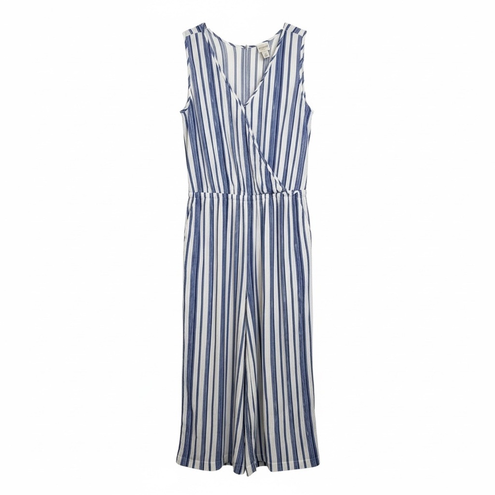 Chico's Striped Wide Leg Jumpsuit Blue White Size 1 (M 8/10)